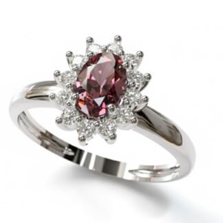 Anel de ouro branco 18K com diamante vermelho