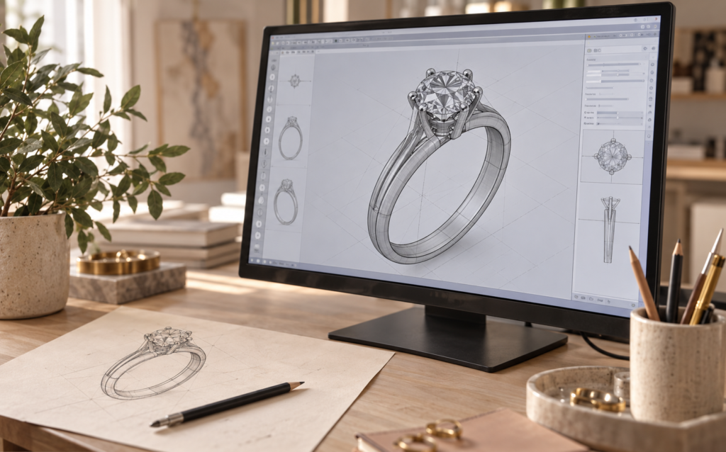 Modelo tridimensional de um anel personalizado