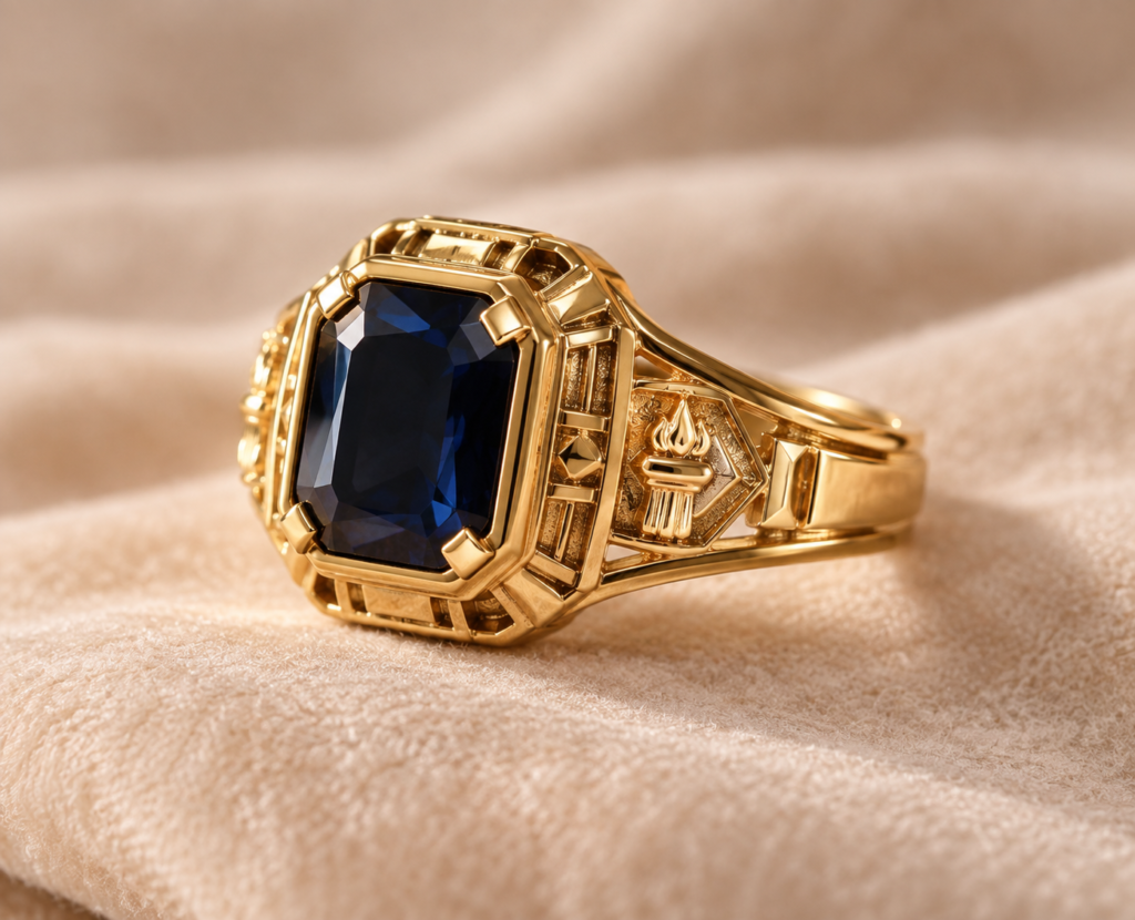Anel de formatura em ouro com gema natural